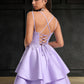 Sophia A-line V-Neck Short Satin Homecoming Dress With Appliques Lace DLP0025692