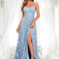 Kimora A-line Scoop Floor-Length Lace Floral Prom Dresses DLP0025847