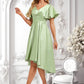 Amiah A-line V-Neck Asymmetrical Satin Bridesmaid Dress With Ruffle DLP0025776