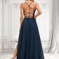 Sam A-line V-Neck Floor-Length Chiffon Prom Dresses With Pleated DLP0025830