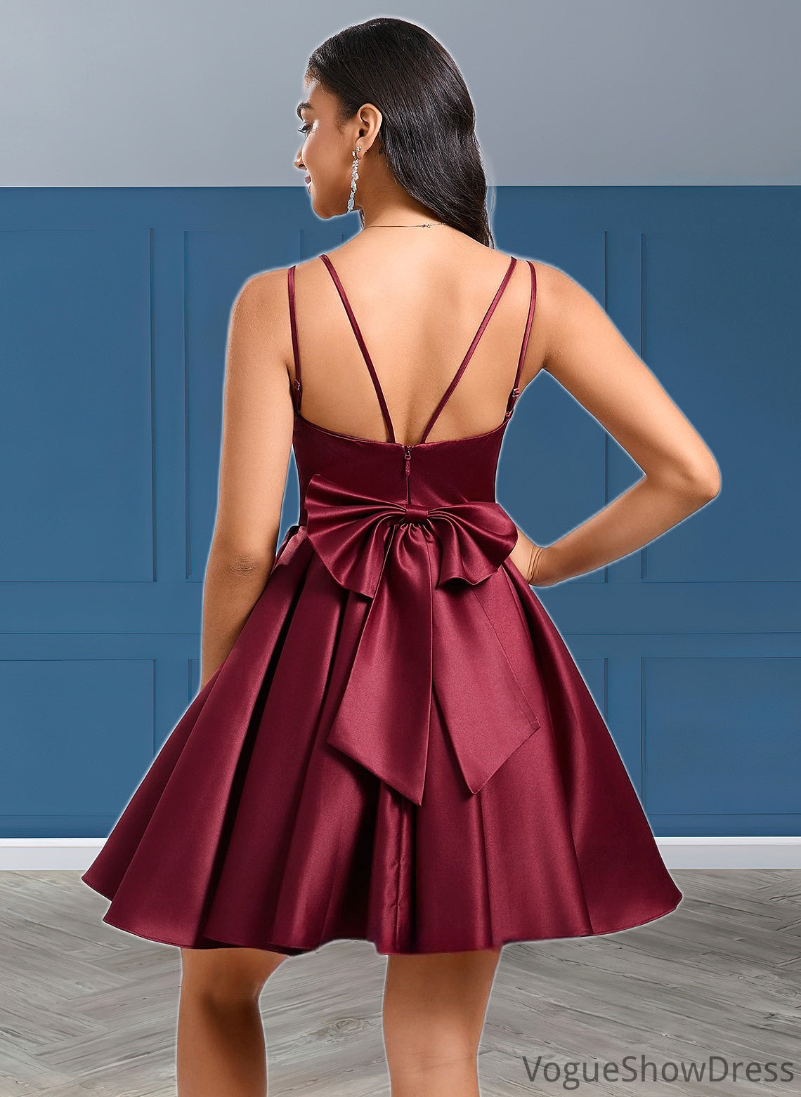 Emerson Ball-Gown/Princess V-Neck Short Satin Homecoming Dress With Bow DLP0025662