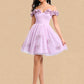 Janiya Ball-Gown/Princess Off the Shoulder Short Tulle Homecoming Dress With Pleated Flower DLP0025668