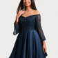 Aileen A-line Off the Shoulder Short Satin Homecoming Dress With Sequins DLP0025651