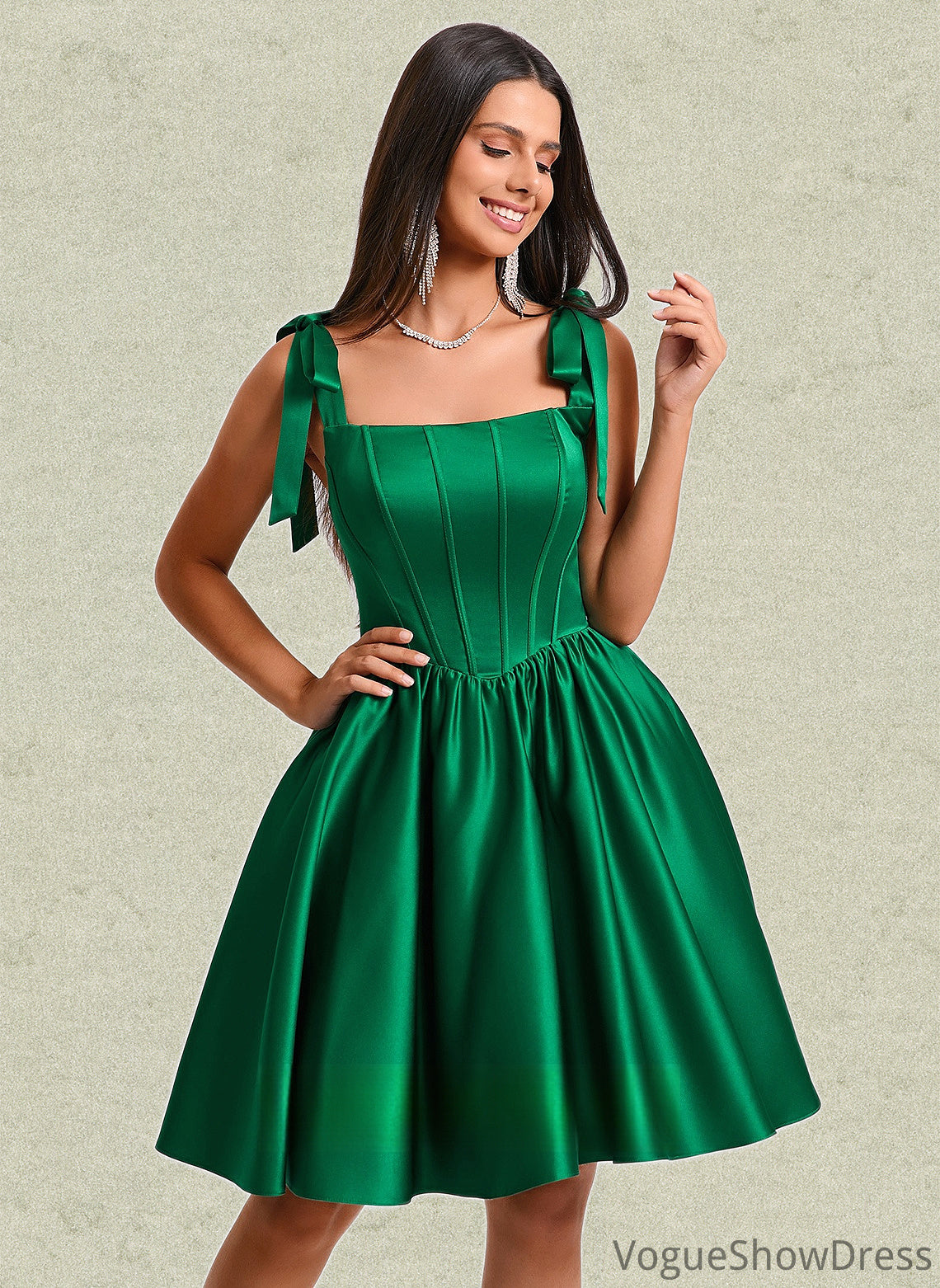 Laylah Ball-Gown/Princess Straight Short Satin Homecoming Dress With Bow DLP0025645