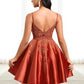 Gertrude A-line Scoop Short Satin Lace Homecoming Dress With Sequins DLP0025683