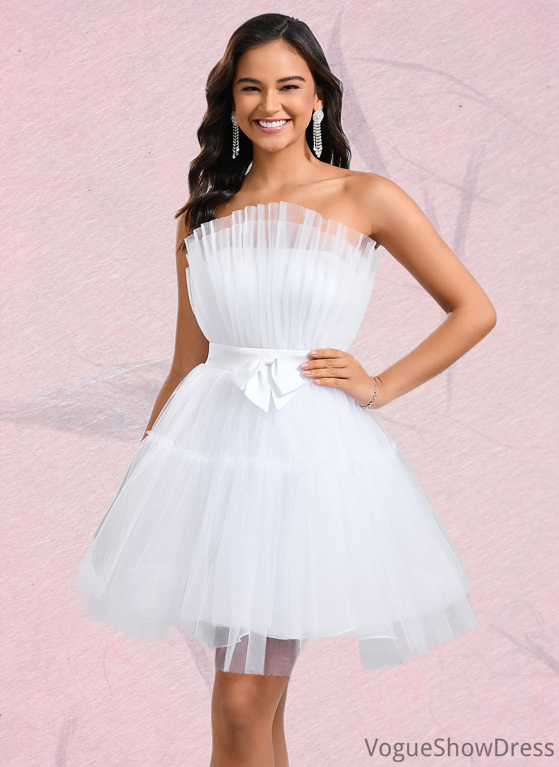 Kaiya Ball-Gown/Princess Asymmetrical Short Tulle Homecoming Dress With Bow DLP0025709