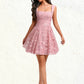 Viv A-line Square Mini Lace Homecoming Dress With Bow Sequins DLP0025647