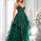 Yazmin Ball-Gown/Princess V-Neck Floor-Length Lace Floral Prom Dresses With Sequins DLP0025838