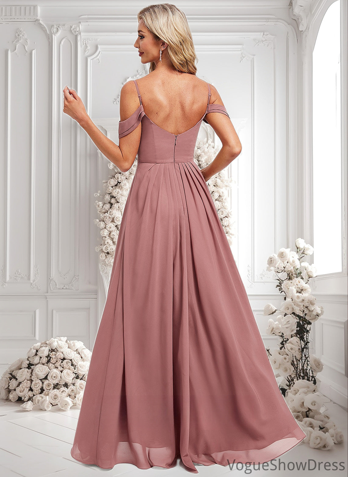 Shaniya A-line Cold Shoulder Asymmetrical Chiffon Bridesmaid Dress DLP0025823