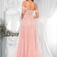 Talia A-line Sweetheart Off the Shoulder Floor-Length Tulle Floral Lace Prom Dresses With Appliques Lace DLP0025870