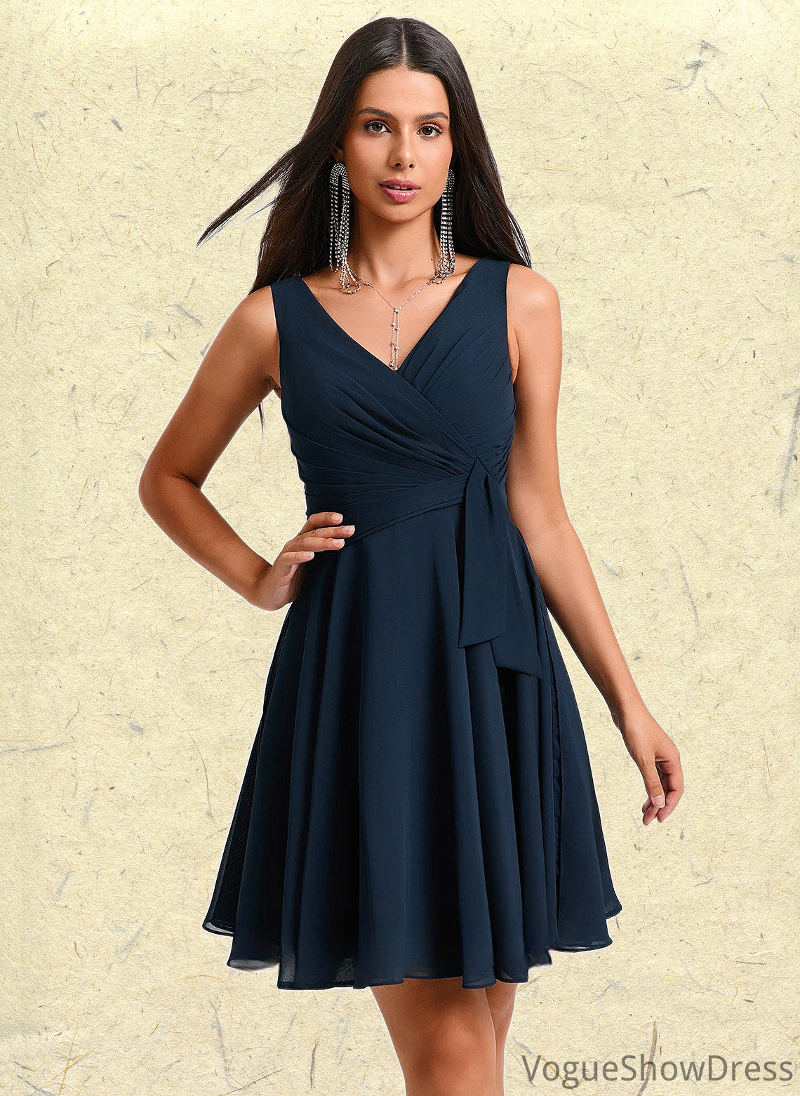 Sherlyn A-line V-Neck Short Chiffon Homecoming Dress With Pleated DLP0025644