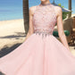 Athena A-line High Neck Knee-Length Chiffon Lace Homecoming Dress With Beading Sequins DLP0020596