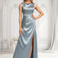 Brooke A-line Scoop Cowl Floor-Length Stretch Satin Prom Dresses DLP0025878