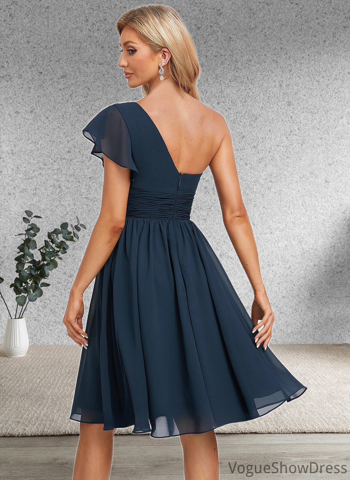 Brenda A-line One Shoulder Knee-Length Chiffon Homecoming Dress With Ruffle DLP0025722