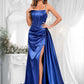 Caitlyn Trumpet/Mermaid Straight Sweep Train Stretch Satin Prom Dresses With Rhinestone DLP0025861