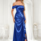 Ali Trumpet/Mermaid Off the Shoulder Floor-Length Stretch Satin Bridesmaid Dress With Ruffle DLP0025800