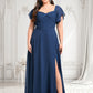 Tiana A-line V-Neck Floor-Length Chiffon Bridesmaid Dress With Ruffle DLP0025802