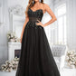 Jaylyn Ball-Gown/Princess V-Neck Floor-Length Tulle Prom Dresses With Sequins Appliques Lace DLP0025837