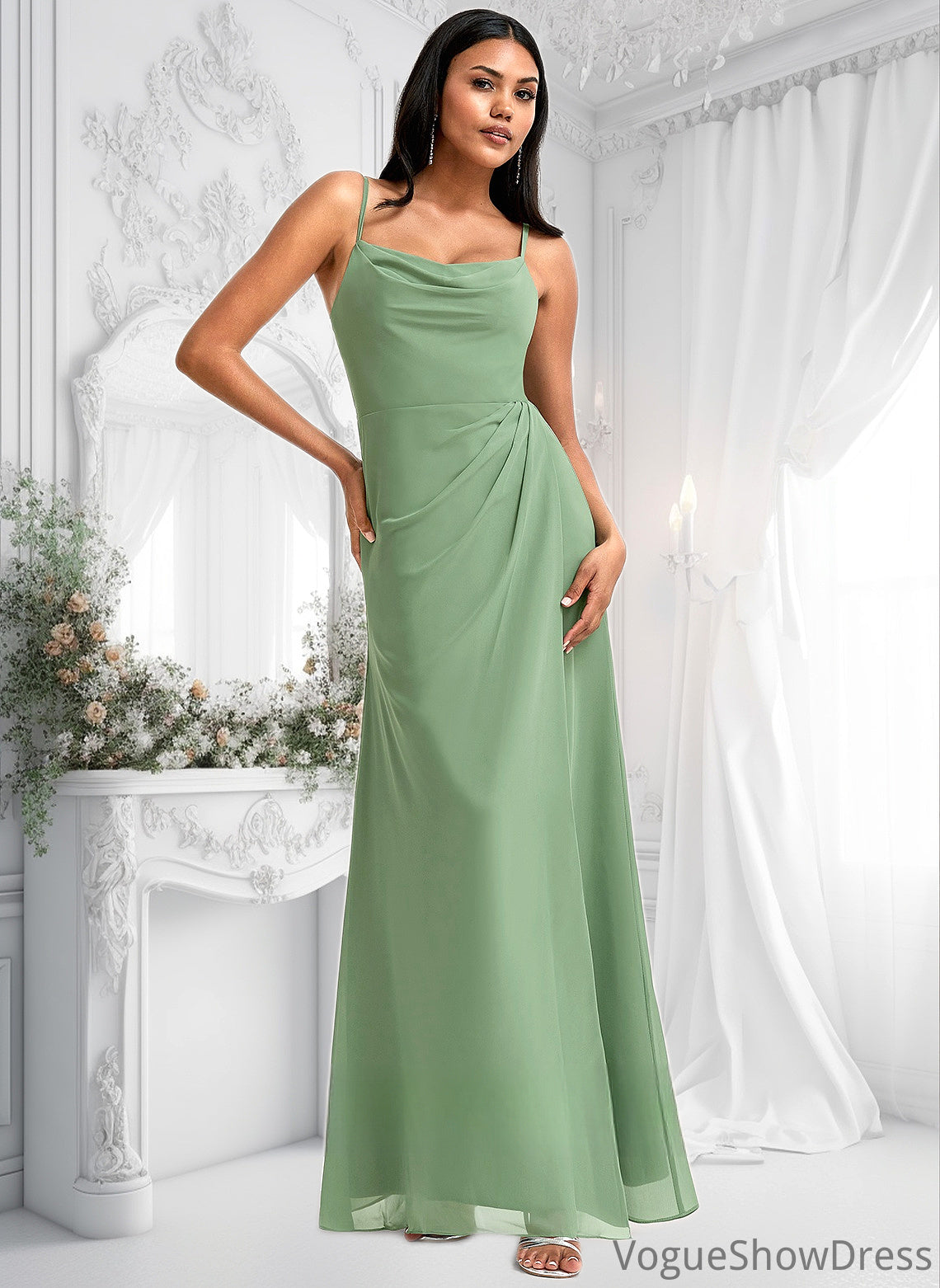 Kamari A-line Cowl Floor-Length Chiffon Bridesmaid Dress DLP0025741