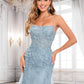 Angelica Trumpet/Mermaid Straight Sweep Train Tulle Prom Dresses With Flower DLP0025866