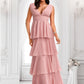 Aliza A-line V-Neck Floor-Length Chiffon Bridesmaid Dress DLP0025749