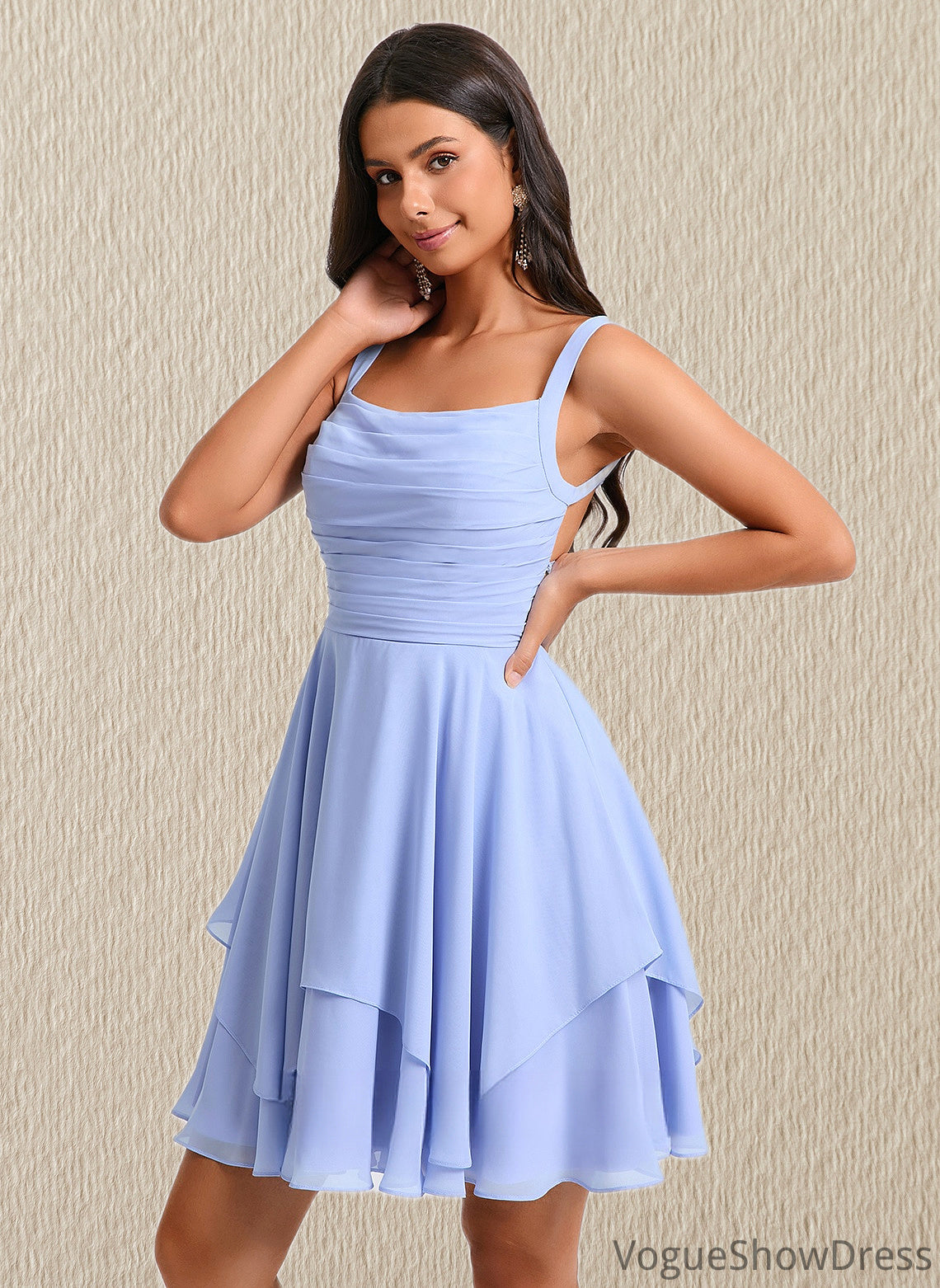 Eloise A-line Scoop Short Chiffon Homecoming Dress With Pleated DLP0025654