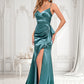 Bridget Trumpet/Mermaid V-Neck Sweep Train Stretch Satin Prom Dresses DLP0025855