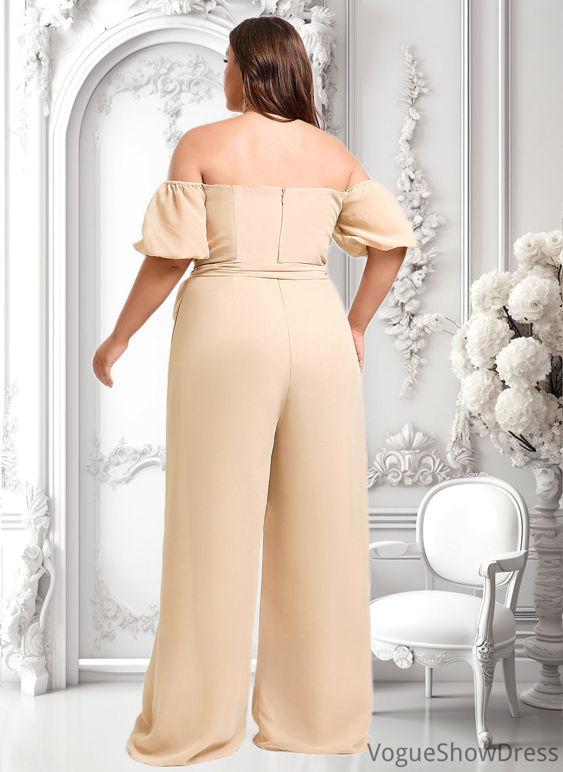 Renata Jumpsuit/Pantsuit Off the Shoulder Square Floor-Length Chiffon Bridesmaid Dress DLP0025791