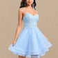 Alexis A-line V-Neck Short Lace Tulle Homecoming Dress With Rhinestone Sequins DLP0025658