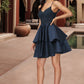 Mariana A-line V-Neck Short/Mini Lace Satin Homecoming Dress DLP0020504