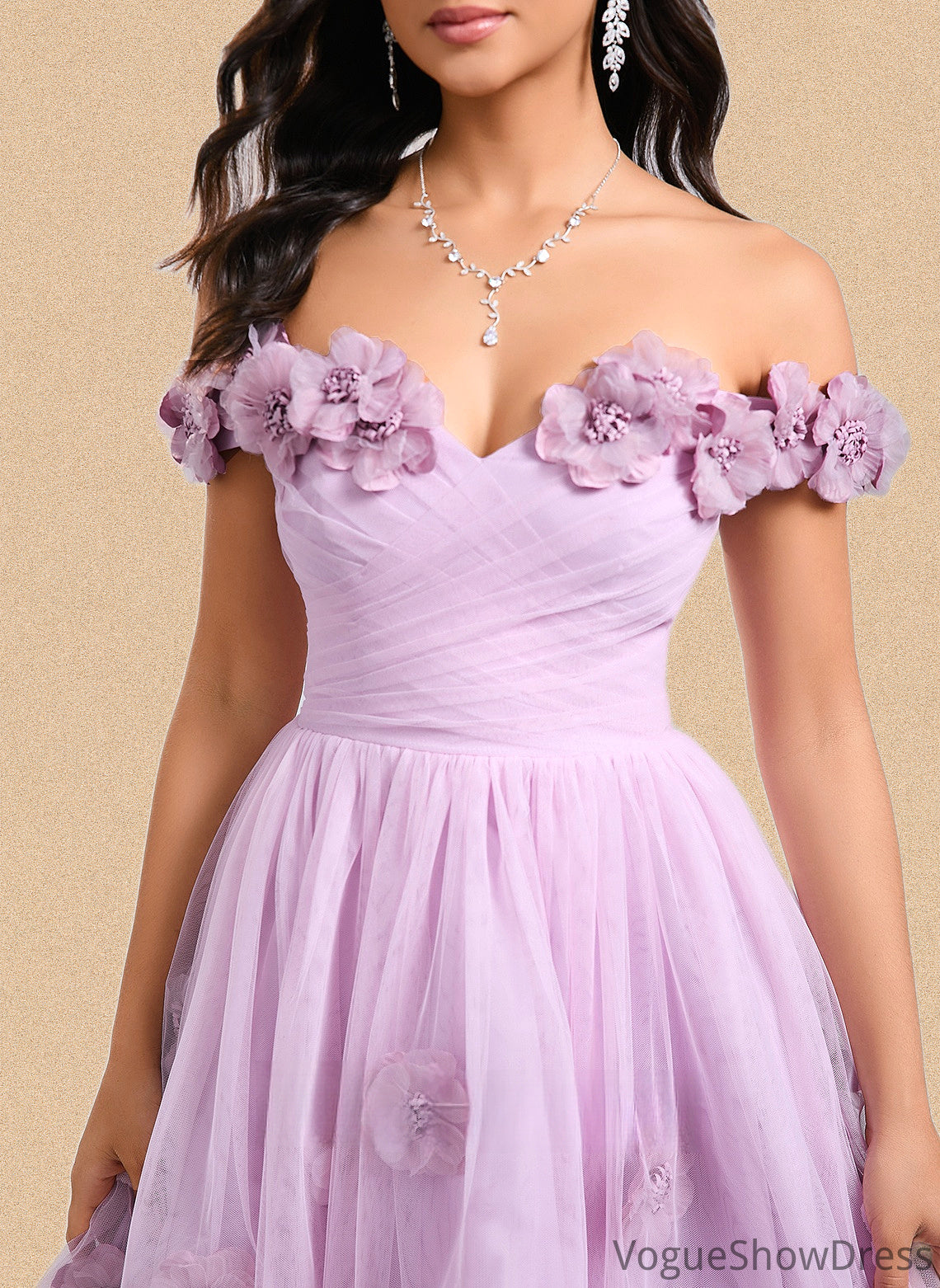 Janiya Ball-Gown/Princess Off the Shoulder Short Tulle Homecoming Dress With Pleated Flower DLP0025668