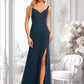 Mandy Trumpet/Mermaid V-Neck Floor-Length Chiffon Prom Dresses With Ruffle DLP0025873