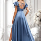 Ashlee A-line Square Floor-Length Stretch Satin Bridesmaid Dress With Ruffle DLP0025769