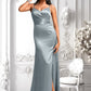 Adrianna A-line V-Neck Floor-Length Stretch Satin Bridesmaid Dress DLP0025728