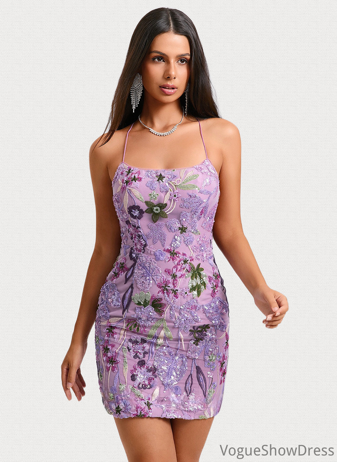 Hortensia Bodycon Scoop Mini Lace Floral Homecoming Dress With Sequins Embroidered DLP0025660