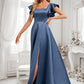 Everleigh A-line Square Floor-Length Satin Bridesmaid Dress With Ruffle DLP0025774