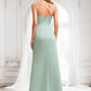 Kassidy A-line Square Floor-Length Satin Bridesmaid Dress With Ruffle DLP0025736