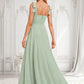 Madge A-line Square Floor-Length Chiffon Prom Dresses With Bow DLP0025876