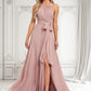 Jazmin A-line Halter Floor-Length Chiffon Bridesmaid Dress DLP0025821