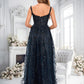 Jaylah A-line Square Floor-Length Organza Lace Floral Prom Dresses With Sequins DLP0025844