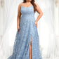 Kimora A-line Scoop Floor-Length Lace Floral Prom Dresses DLP0025847