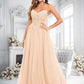 Jaylyn Ball-Gown/Princess V-Neck Floor-Length Tulle Prom Dresses With Sequins Appliques Lace DLP0025837