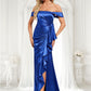 Ali Trumpet/Mermaid Off the Shoulder Floor-Length Stretch Satin Bridesmaid Dress With Ruffle DLP0025800