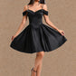 Kamari A-line Off the Shoulder Short Satin Homecoming Dress DLP0025704