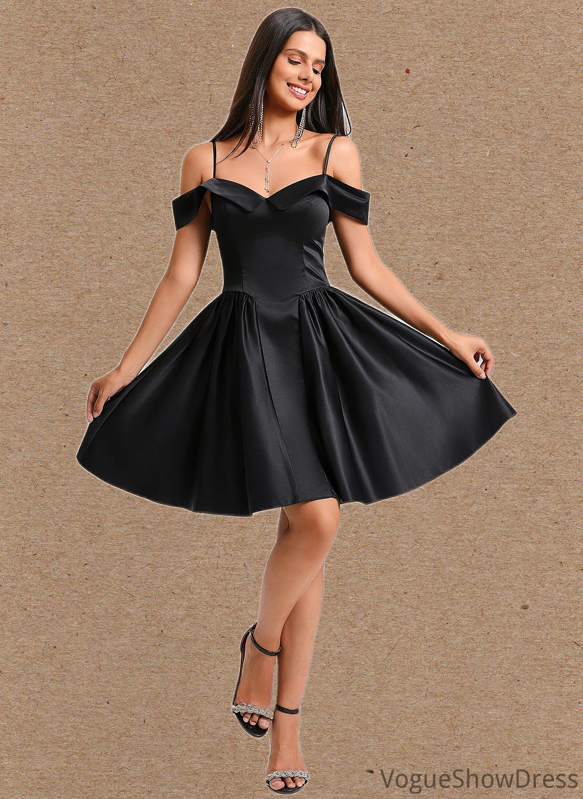 Kamari A-line Off the Shoulder Short Satin Homecoming Dress DLP0025704