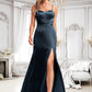 Shiloh A-line V-Neck Floor-Length Stretch Satin Bridesmaid Dress DLP0025734