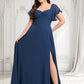 Tiana A-line V-Neck Floor-Length Chiffon Bridesmaid Dress With Ruffle DLP0025802