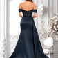 Shelby Trumpet/Mermaid Off the Shoulder Sweep Train Satin Prom Dresses With Sequins Appliques Lace DLP0025835