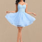 Alexis A-line V-Neck Short Lace Tulle Homecoming Dress With Rhinestone Sequins DLP0025658