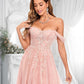 Talia A-line Sweetheart Off the Shoulder Floor-Length Tulle Floral Lace Prom Dresses With Appliques Lace DLP0025870